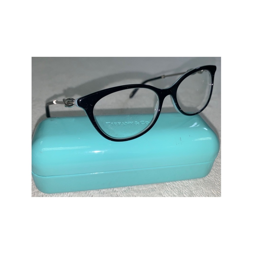 Tiffany & Co TF 2142-B Black Silver Crystal Knot Cat Eye Eyeglasses with Case